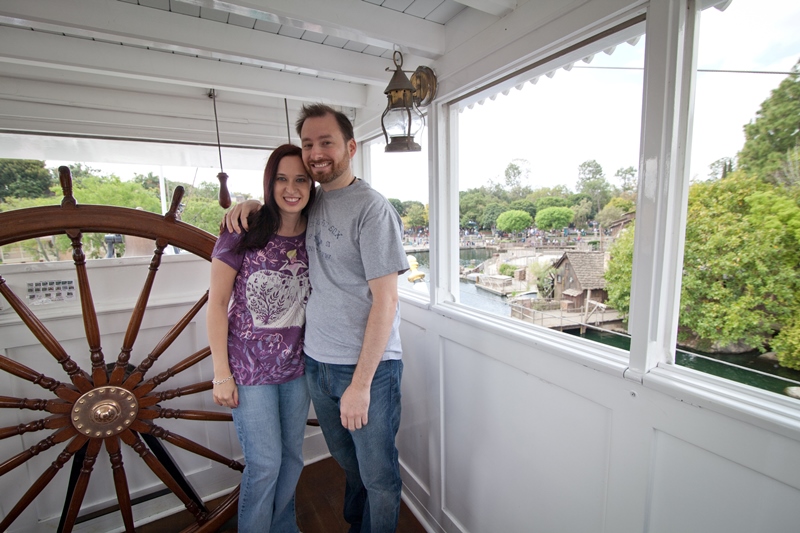 Couple posing in Mark Twain Wheelhouse at Disneyland