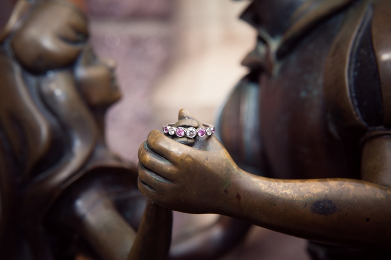 Engagement ring on Sleeping Beauty statue