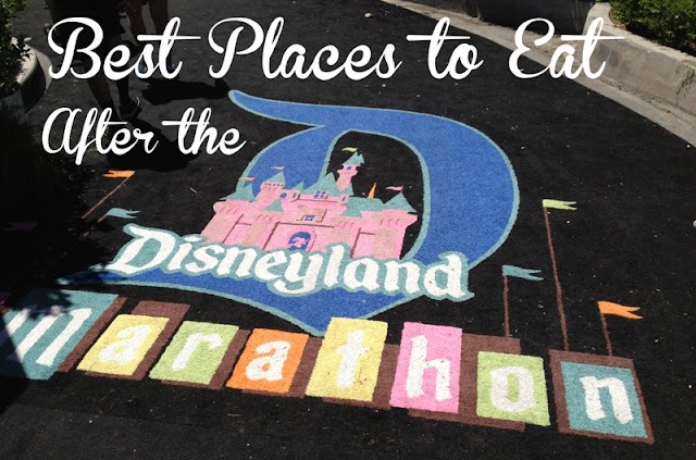 Disneyland logo with text overlay that reads "best places to eat after the Disneyland half marathon"
