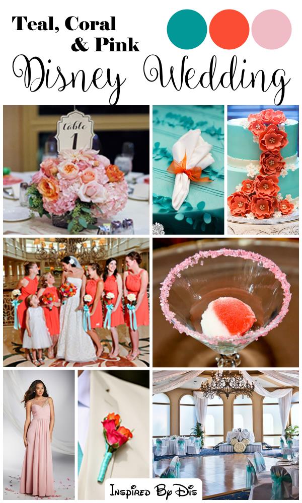 Coral, Pink, and Teal Disney Wedding Inspiration Board