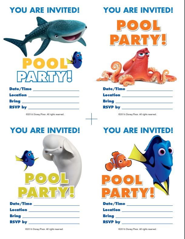 FINDING DORY Recipes and Pool Party Printables