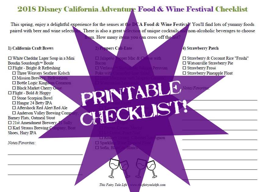 Guide to the 2018 Disney California Adventure Food and Wine Festival (including Printable Checklist)