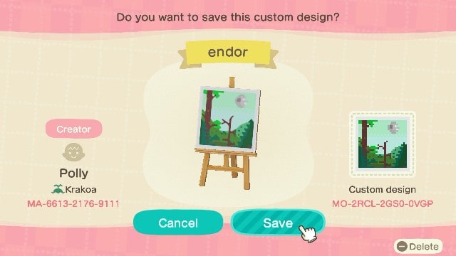 Endor art with Creator Code for Animal Crossing: New Horizons