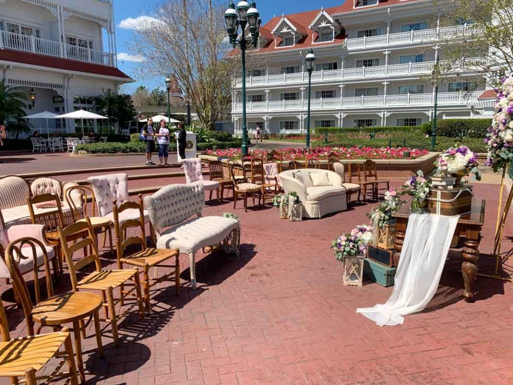 Wedding reception set up at Disney's Grand Floridian Hotel Marina