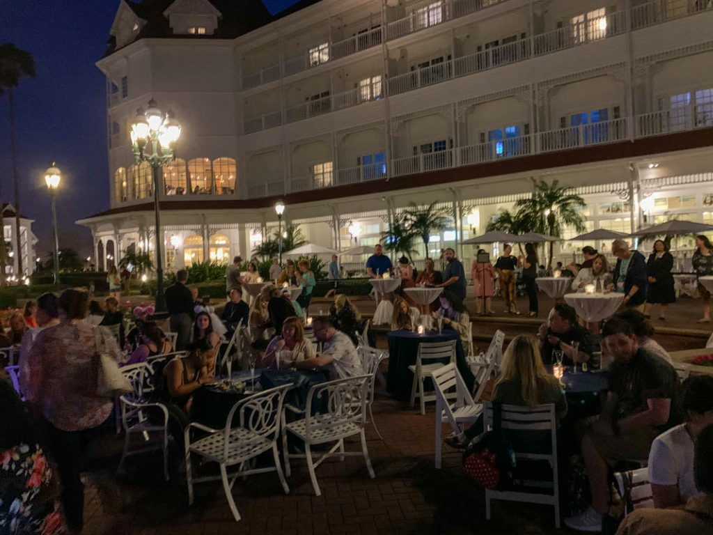 Table and chairs at grand floridian marina for wedding dessert party