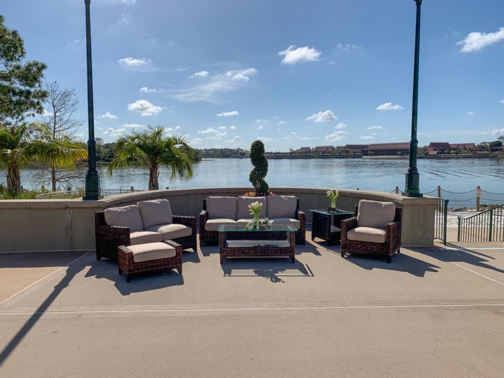 Wedding lounge area set up at summerhouse patio