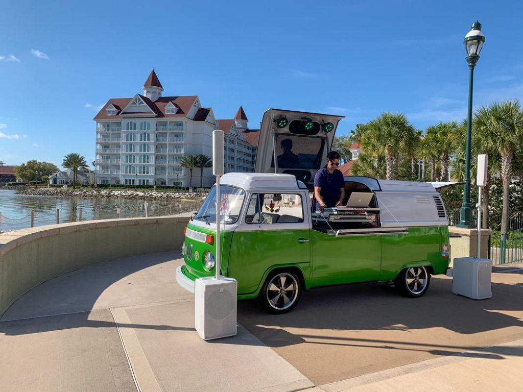 VW van turned into a DJ booth