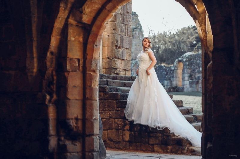 Bride wearing wedding gown inspired by Disney Princess Aurora