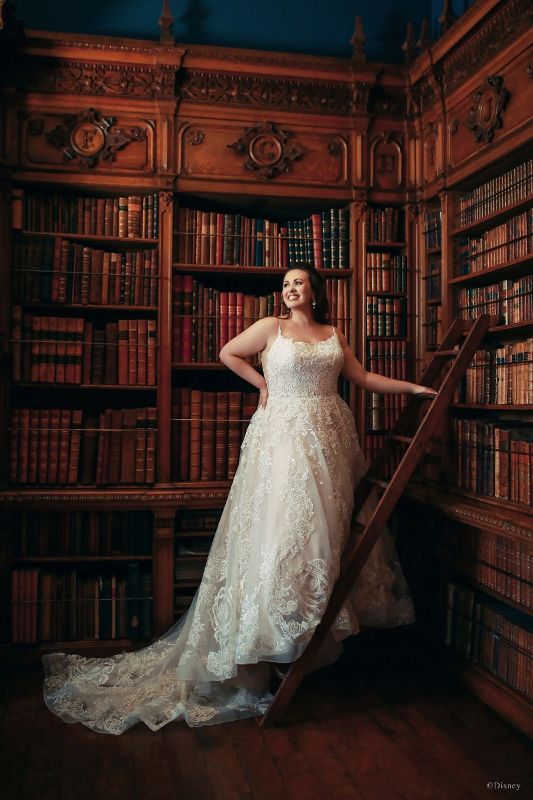 Bride wearing wedding gown inspired by Disney Princess Belle