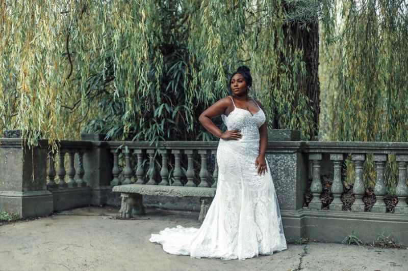 Bride wearing wedding gown inspired by Disney Princess Tiana