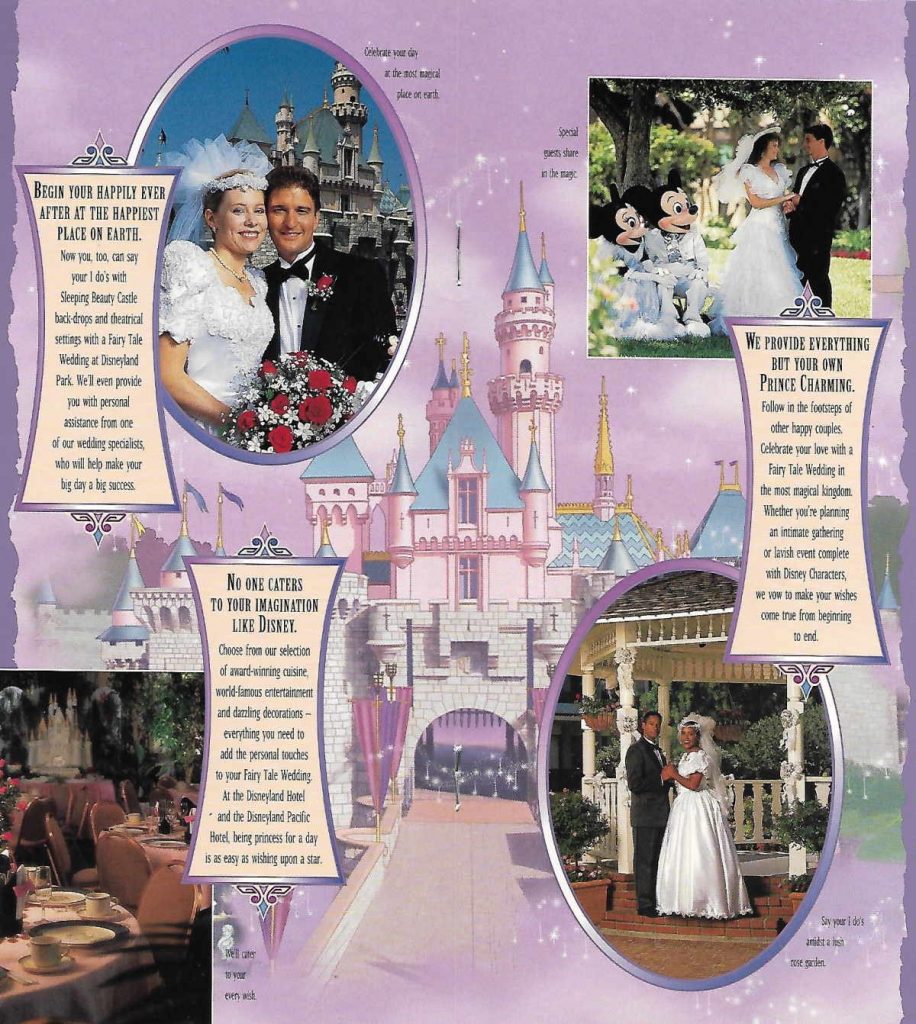 Collage of different wedding photos from The Disneyland Resort from 1990s