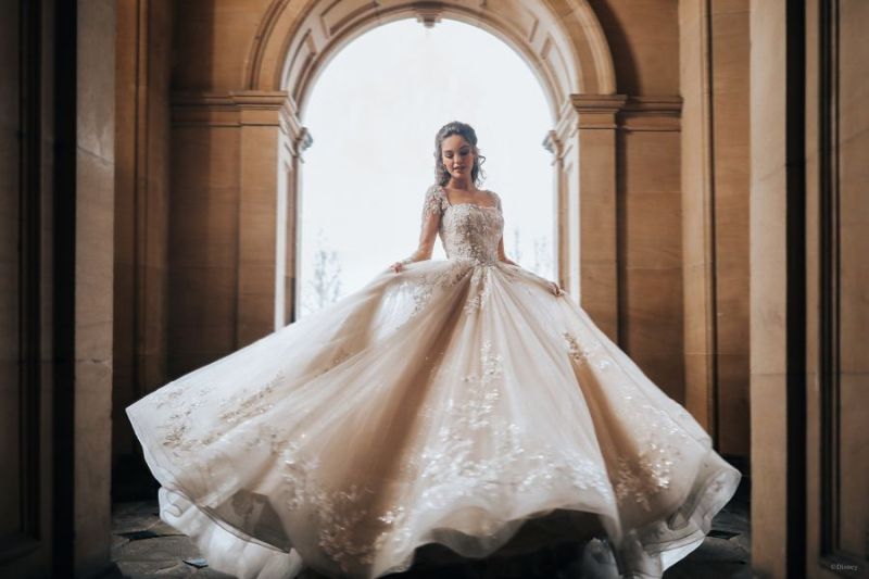 Bride wearing wedding gown inspired by Disney Princess Belle