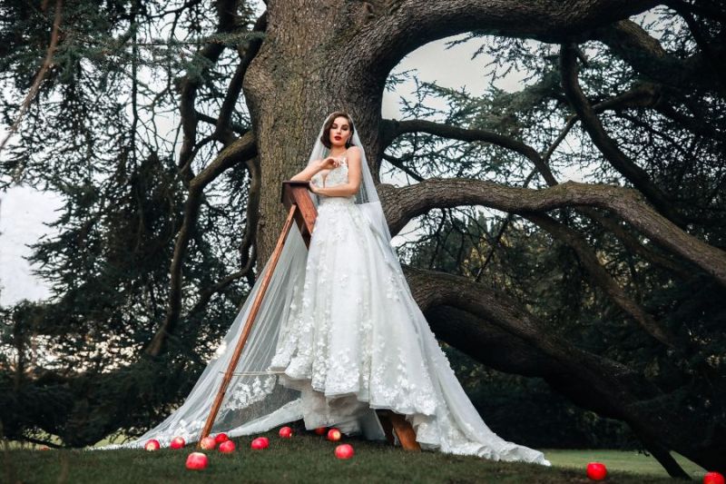 Bride wearing wedding gown inspired by Disney Princess Snow White