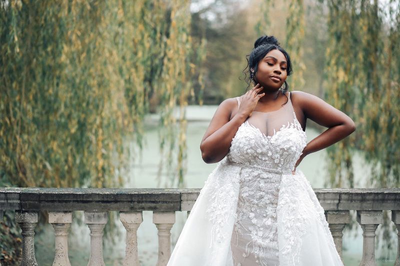 Bride wearing wedding gown inspired by Disney Princess Tiana