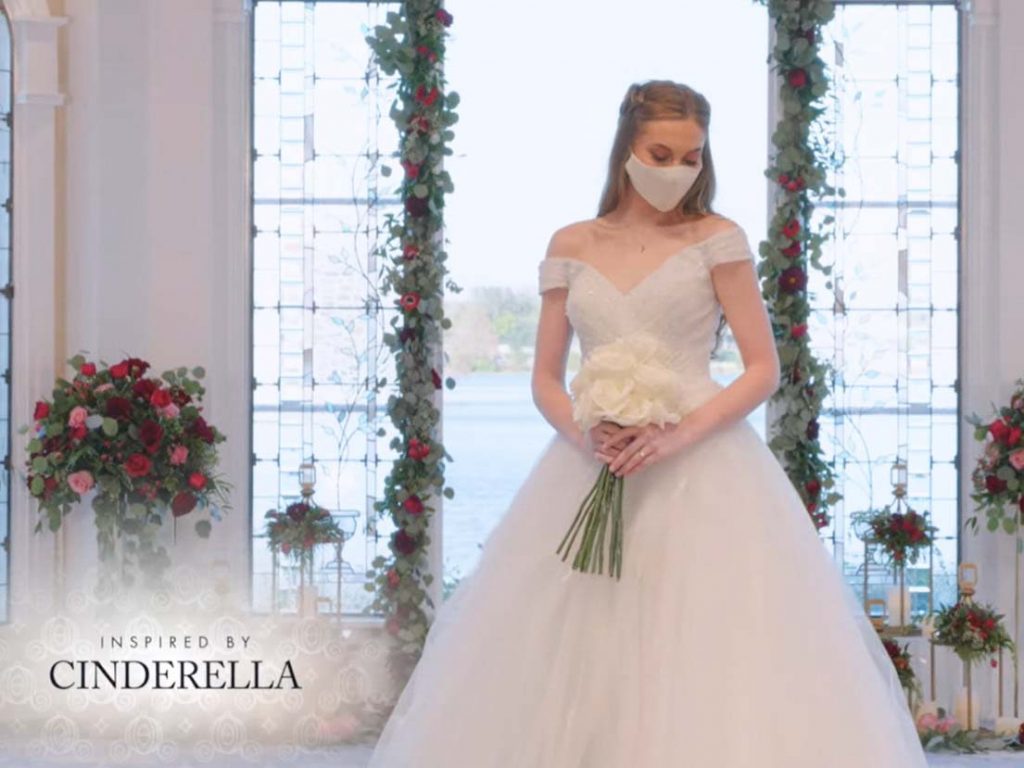 Woman wearing wedding gown inspired by Cinderella