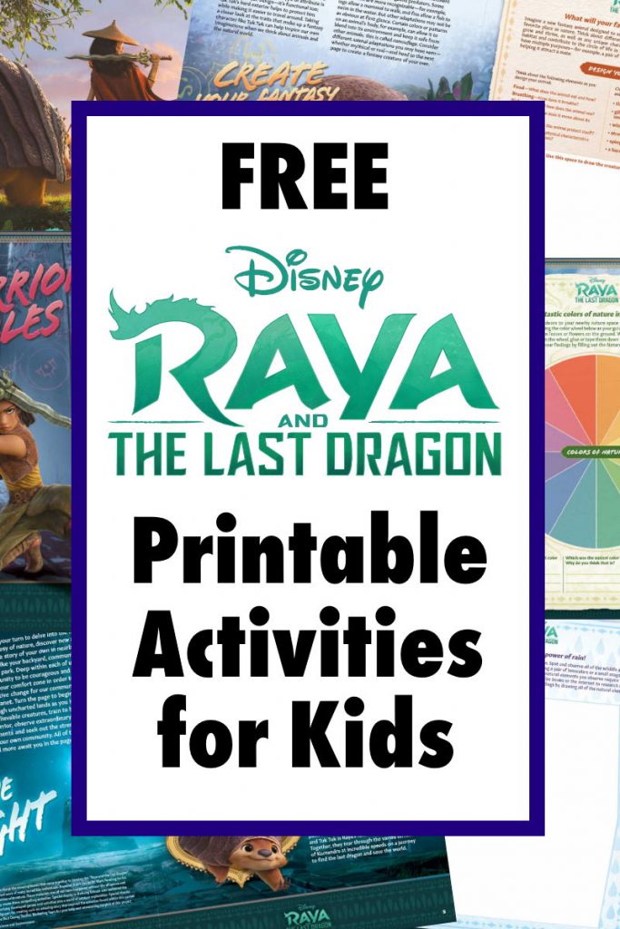 Collage with text overlay "Free Raya and the last dragon printable activities for kids"