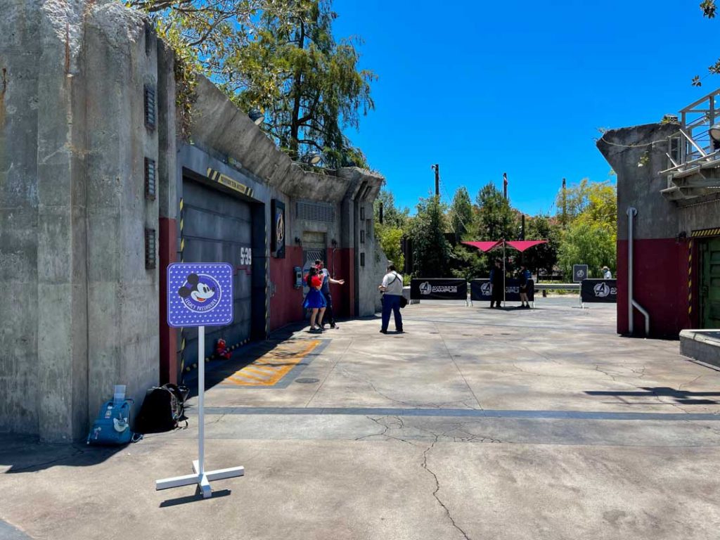 Concrete walkway between Avengers Campus and Cars Land at Disney California Adventure