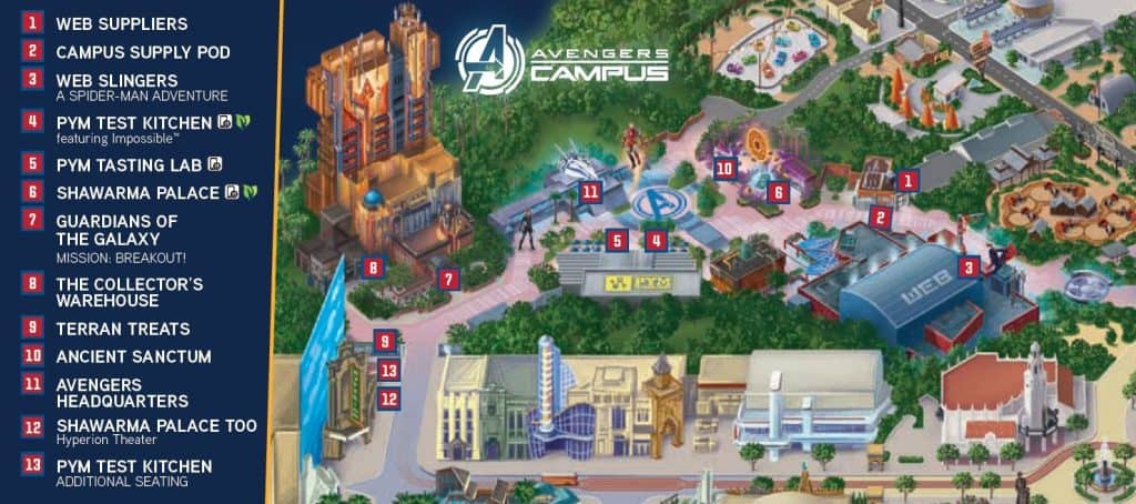 Map of Avengers Campus at Disney California Adventure