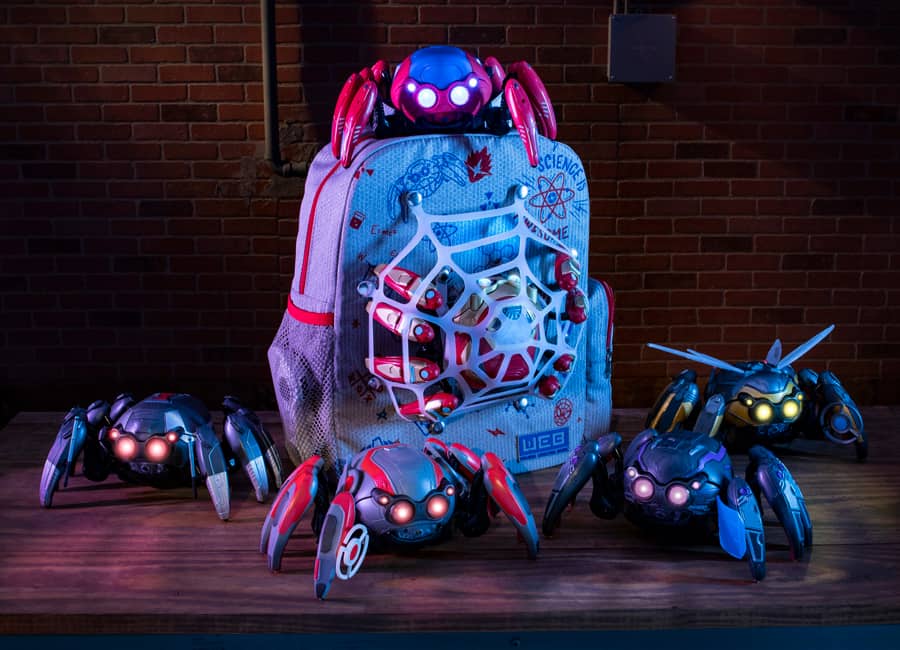 4 spider bot toys and matching backpack