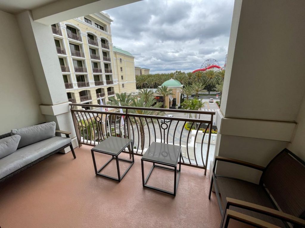 Interior of Westin Anaheim hotel room showing balcony