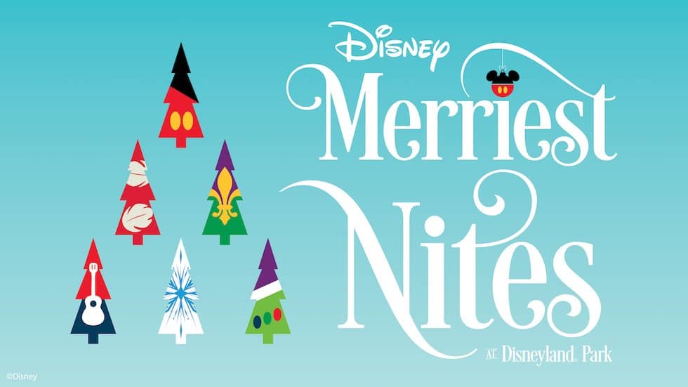 Disney Merriest Nites logo on light blue background