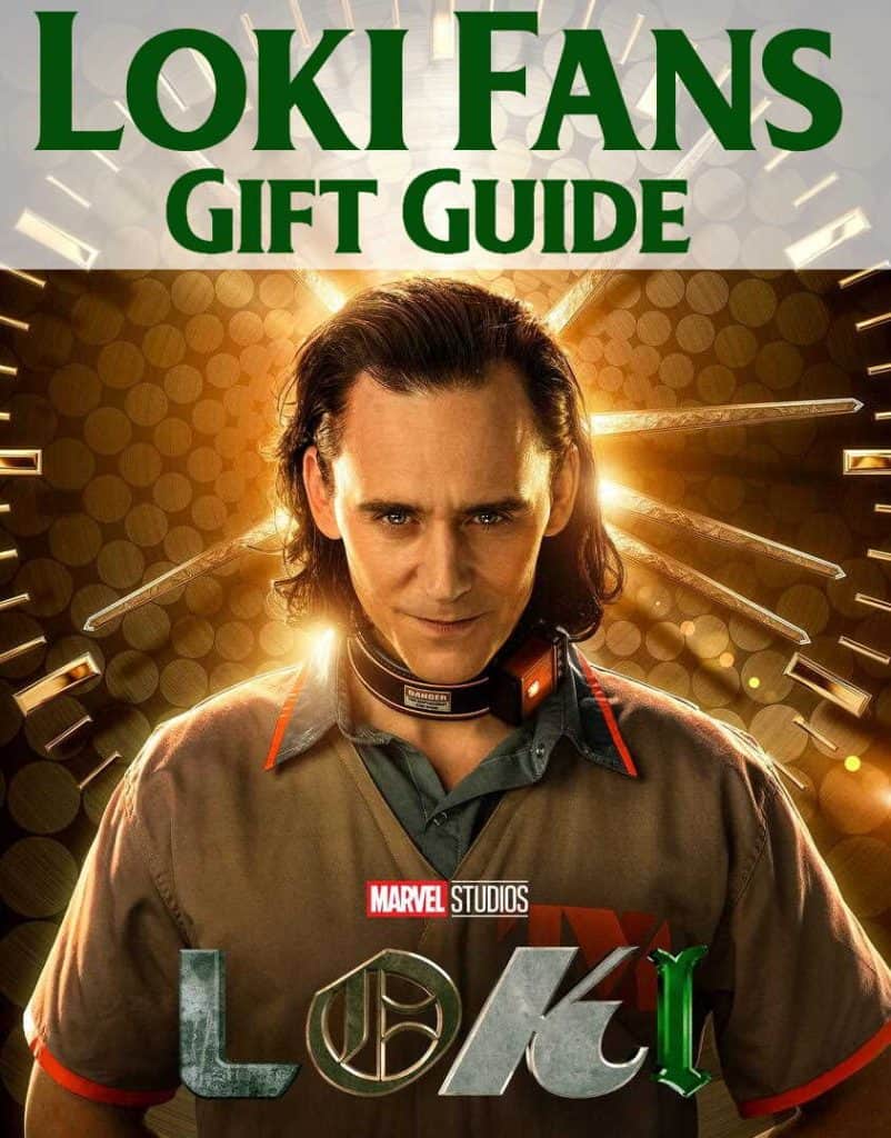 Poster for Loki TV series with text overlay "Loki Fans Gift Guide"