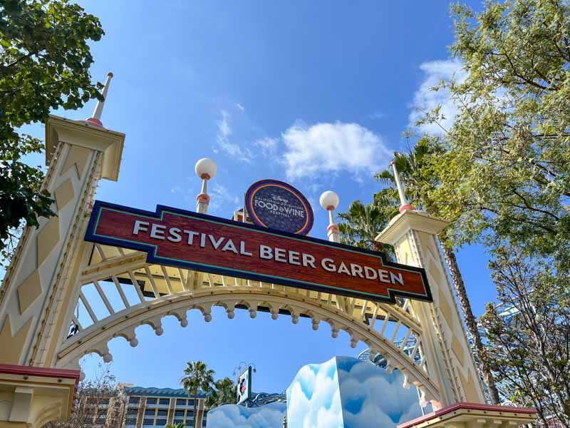 Sign at Disney California Adventure that reads "Festival Beer Garden"