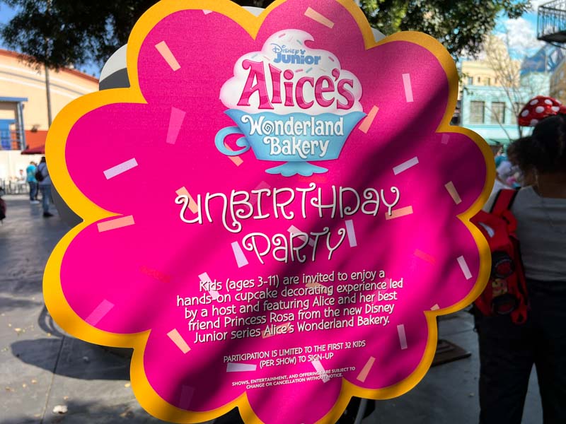 Sign giving Guests directions for Alice's Unbirthday Party 