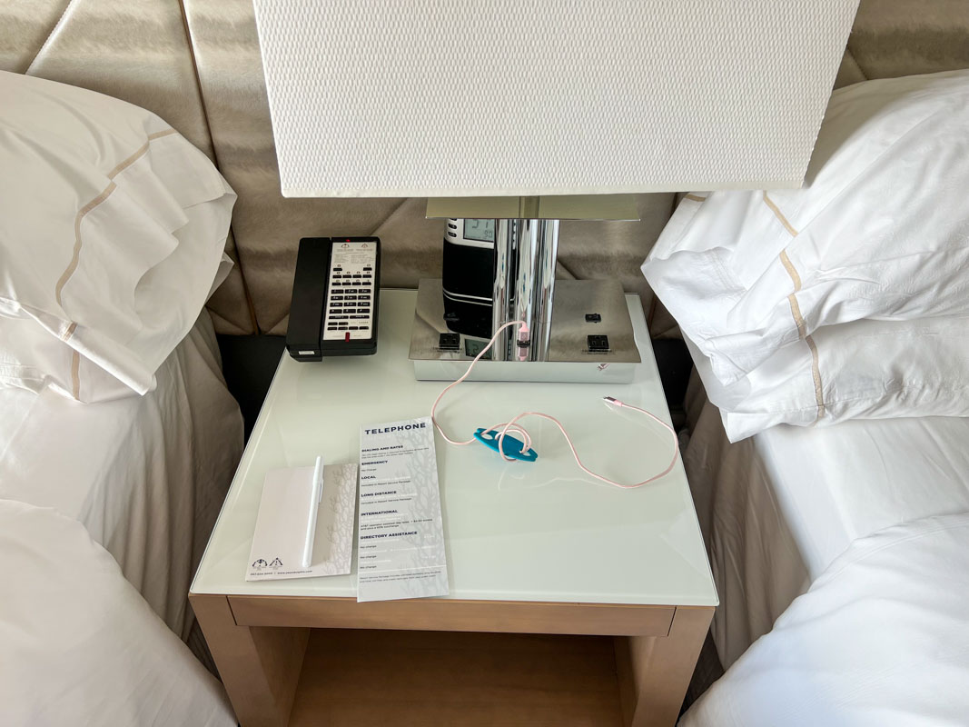 Nightstand showing outlets at Dolphin hotel at Walt Disney World