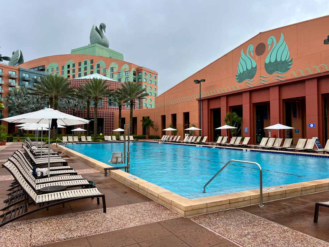 Empty lap pool at Swan and Dolphin Resort near Swan building