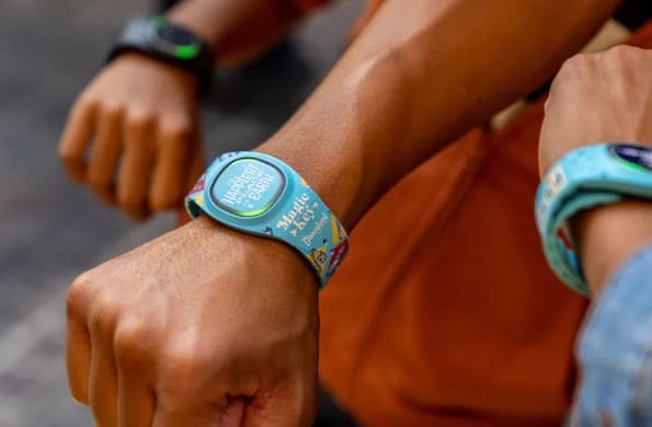 Close up of wrist showing the Magic Key MagicBand+ for Disneyland