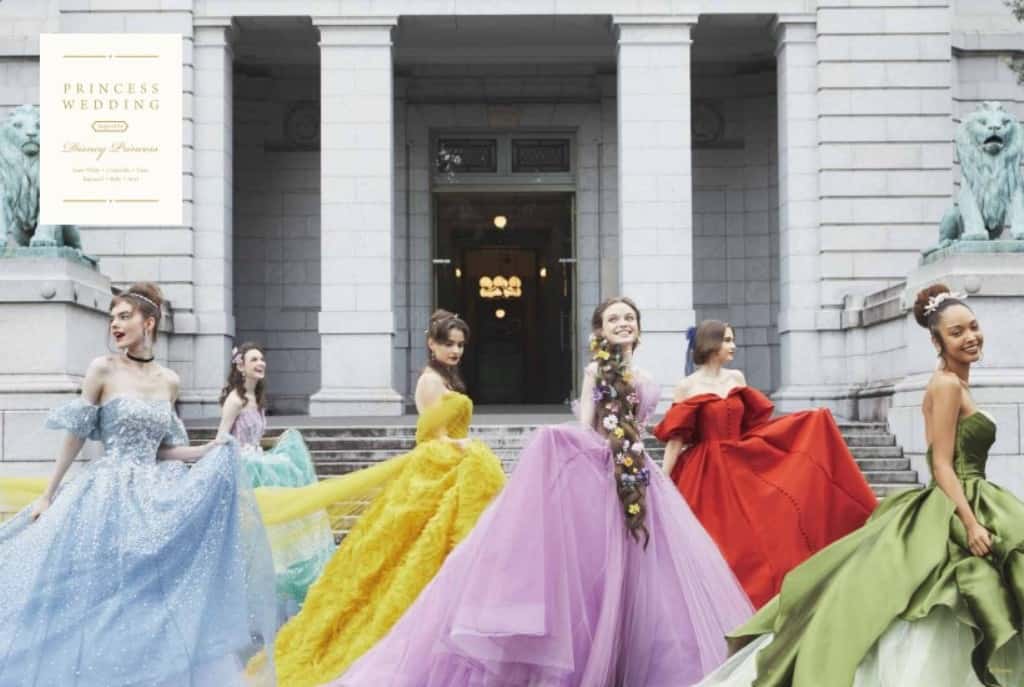 Six women pose in ballgowns inspired by Disney princesses