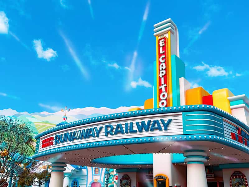 The entrance to Mickey and Minnie's Runaway Railway at Disneyland Park in California