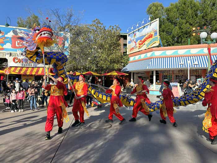 Lion dance performance at Lunar New Year festival at Disney California Adventure