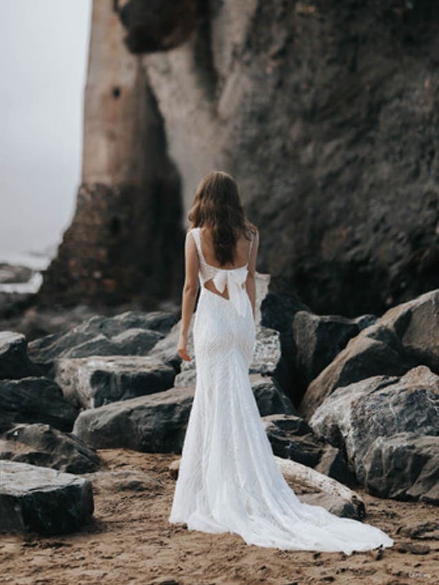 Model wears Ariel inspired wedding dress