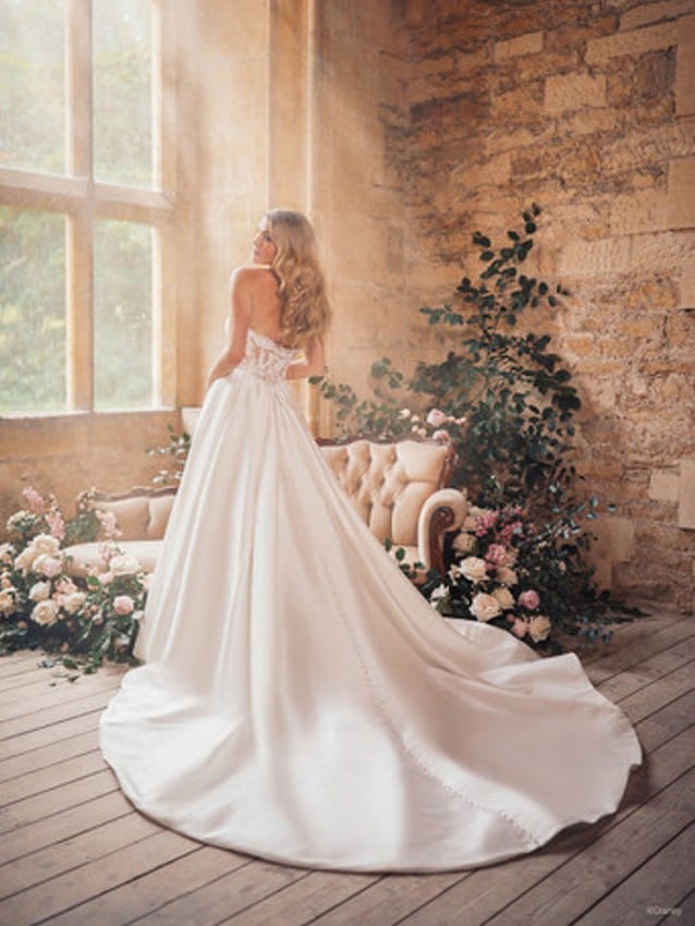 Model wears Aurora inspired wedding dress