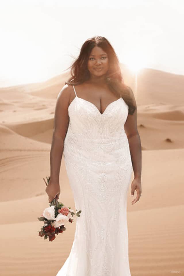 Model wears Jasmine inspired wedding dress