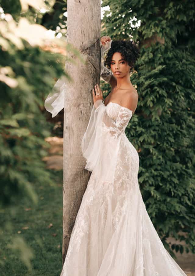 Model wears Tiana inspired wedding dress