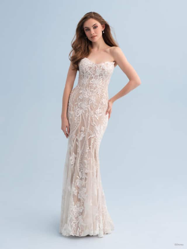 Model wears Aurora inspired wedding dress