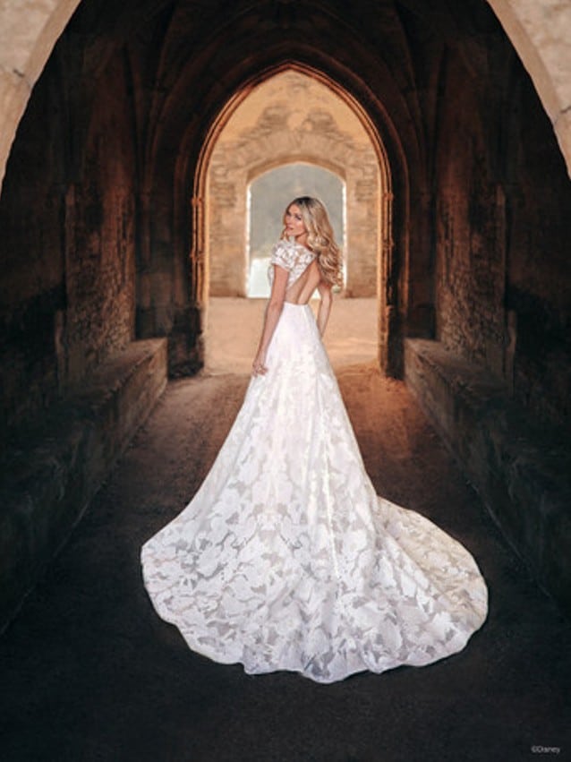 Model wears Rapunzel inspired wedding dress