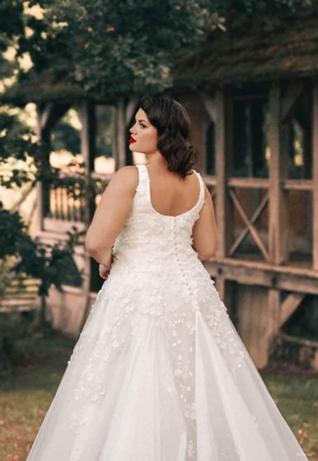 Model wears Snow White inspired wedding dress