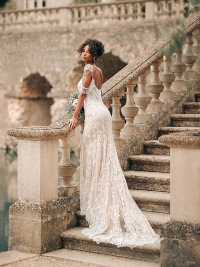 Model wears Tiana inspired wedding dress