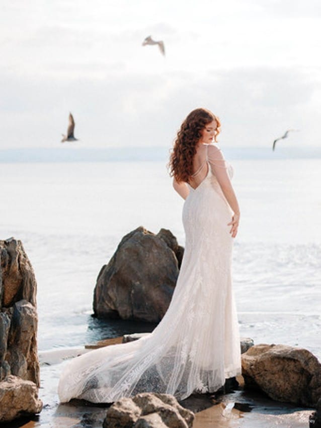 Model wears Ariel inspired wedding dress