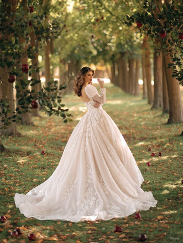 Model wears Snow White inspired wedding dress