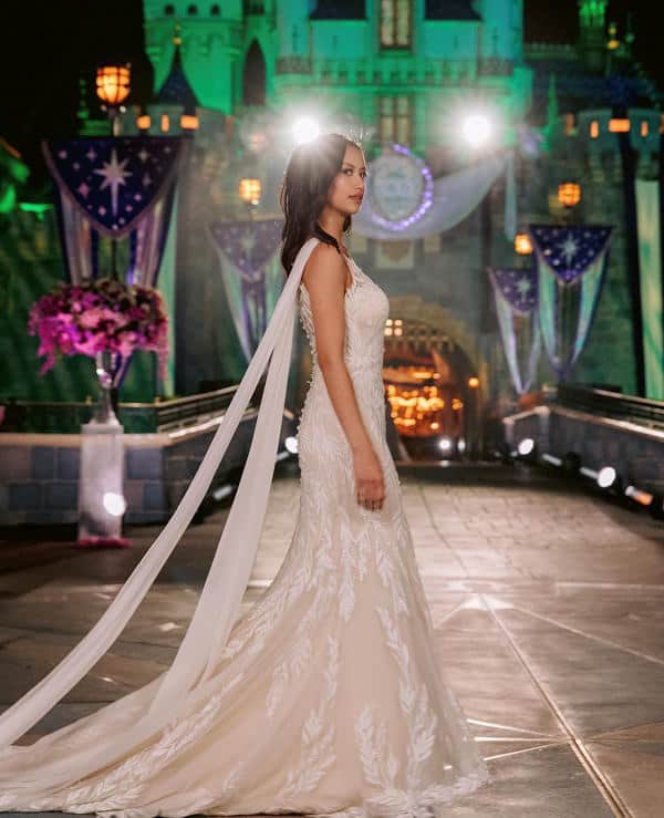 Model wears Pocahontas inspired wedding dress