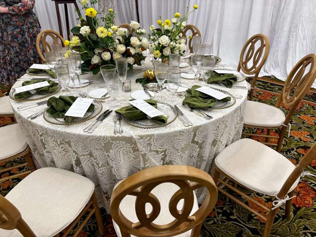 Table set up for a wedding reception in Sorrel Room at Disney's Grand Californian Hotel