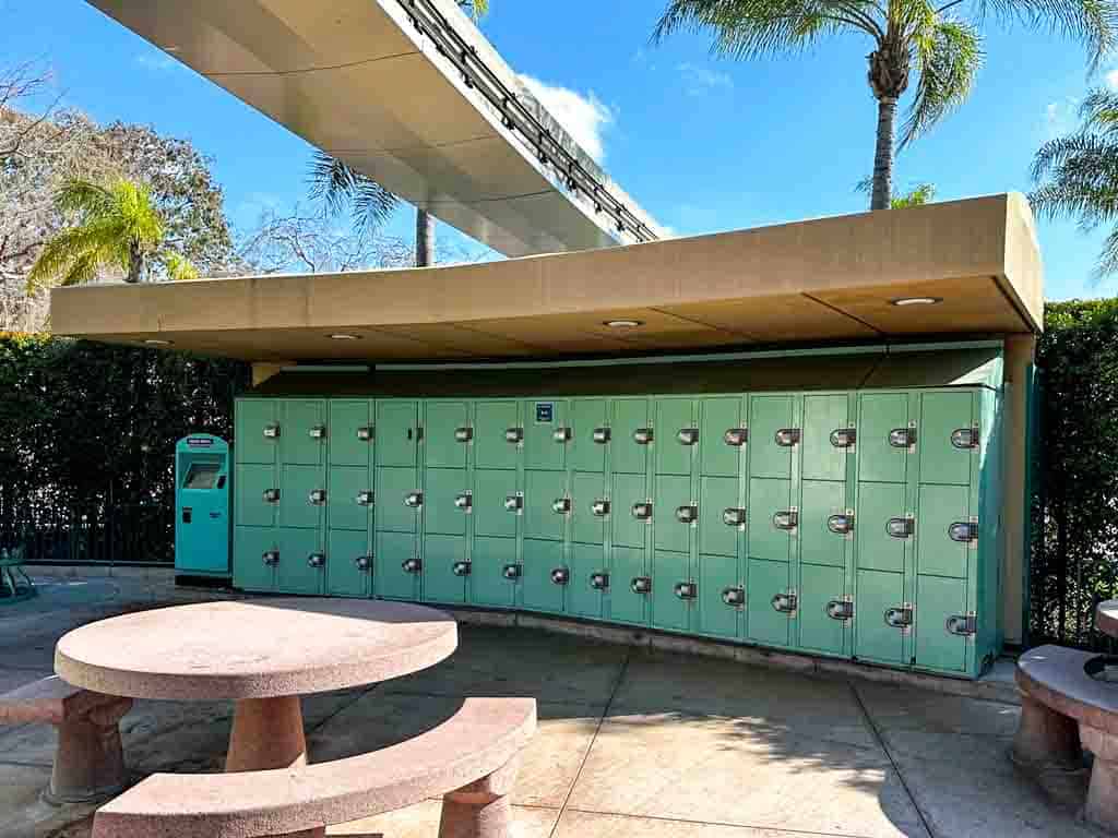 Rows of lockers in the picnic area outside of Disneyland Park