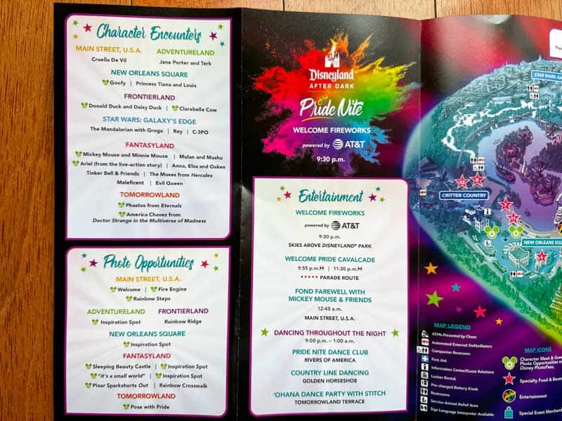 Close up of Disneyland Pride Nite guide map