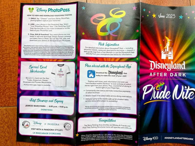 Close up of Disneyland Pride Nite guide map