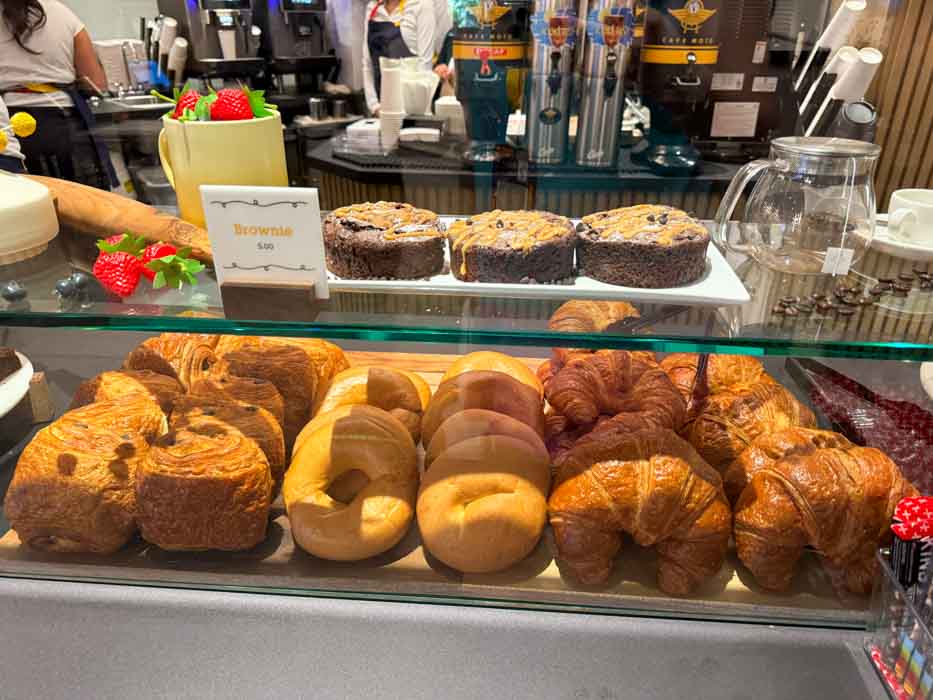 Rows of baked goods on display at Sketch Pad Cafe